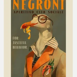 Vintage Art Deco Negroni Of A Fancy Seagull Canvasprint (30x40 cm) Remise
