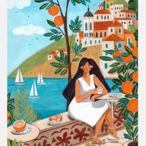 Travel Woman In Mediterranean Coast Canvasprint (30x40 cm) Petit Prix