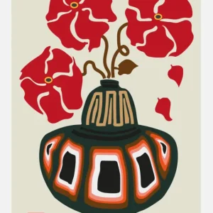 Ukiyo Vase Flower Greige Canvasprint (30x40 cm) Soldes