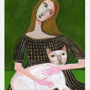 Vintage Lady With White Cat Canvasprint (30x40 cm) Offre Limitée