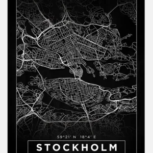 Acheter Direct Map - Stockholm - Black Canvasprint (30x40 cm)
