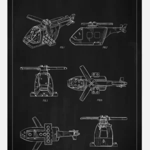 Authentique Patent Print - Lego Helicopter - Black Canvasprint (30x40 cm)