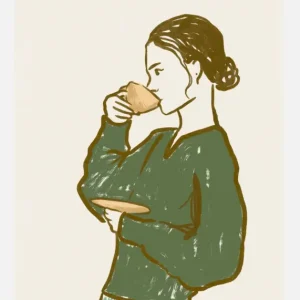 Woman Drinking Tea In Green Canvasprint (30x40 cm) Promotion