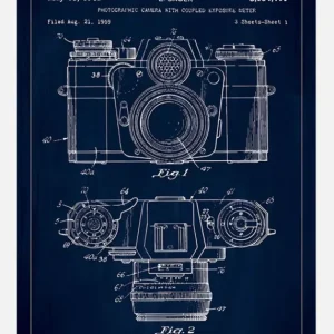 Usine Directe Patent Drawing - Camera I - Blue Canvasprint (30x40 cm)