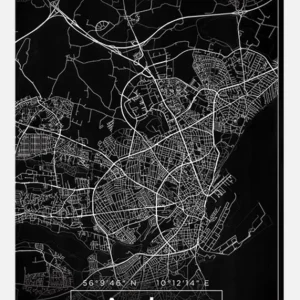 Usine Directe Map - Aarhus - Black Canvasprint (30x40 cm)