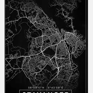 Acheter En Ligne Map - Stavanger - Black Canvasprint (30x40 cm)