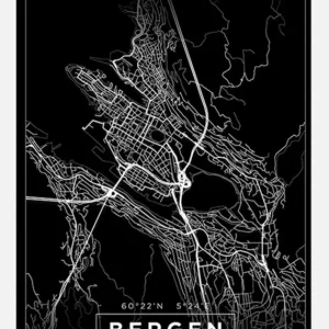 Acheter Direct Map - Bergen - Black Canvasprint (30x40 cm)