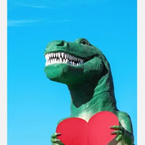 Tyrannosaurus Rex With A Red Paper Heart Canvasprint (30x40 cm) Authentique